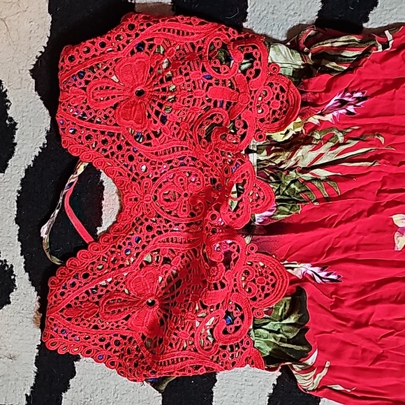 Chilean Tropical Easter Island Red Sundress M L - Picture 6 of 6